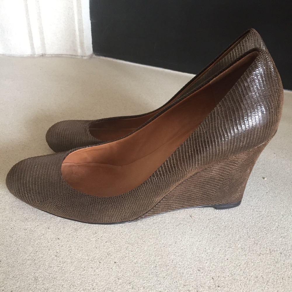 Brown leather wedges